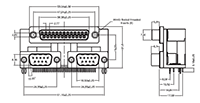 K42X Series 25 Top/Bottom Left/Bottom Right Shell Size and 0.750 Inch (in) Center to Center Distance Dual Port D-Subminiature Connector - 2