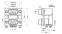 K42X Series 9 Top/Bottom Left/Bottom Right Shell Size and 0.750 Inch (in) Center to Center Distance Dual Port D-Subminiature Connector