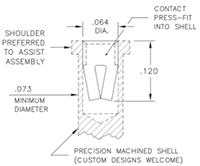 0.032 to 0.046 Inch (in) Pin Diameter Receptacles with No Tail - 2