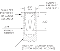 0.075 Inch (in) Mounting Hole Diameter and Tin Matte Finish Receptacles with No Tail - 2